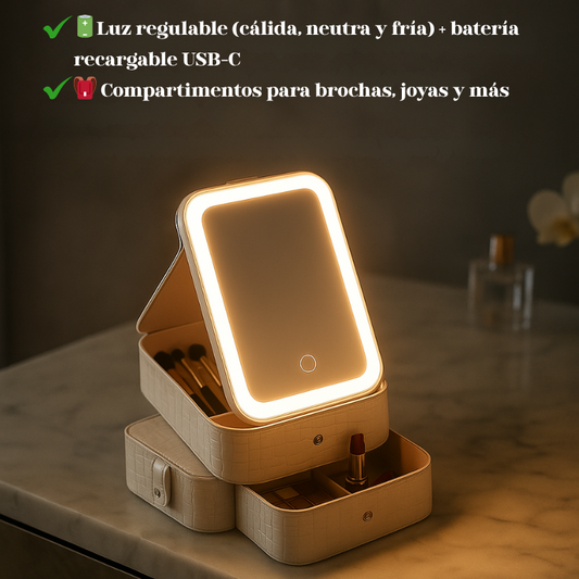 Estuche Maquillaje Portatil Espejo LED