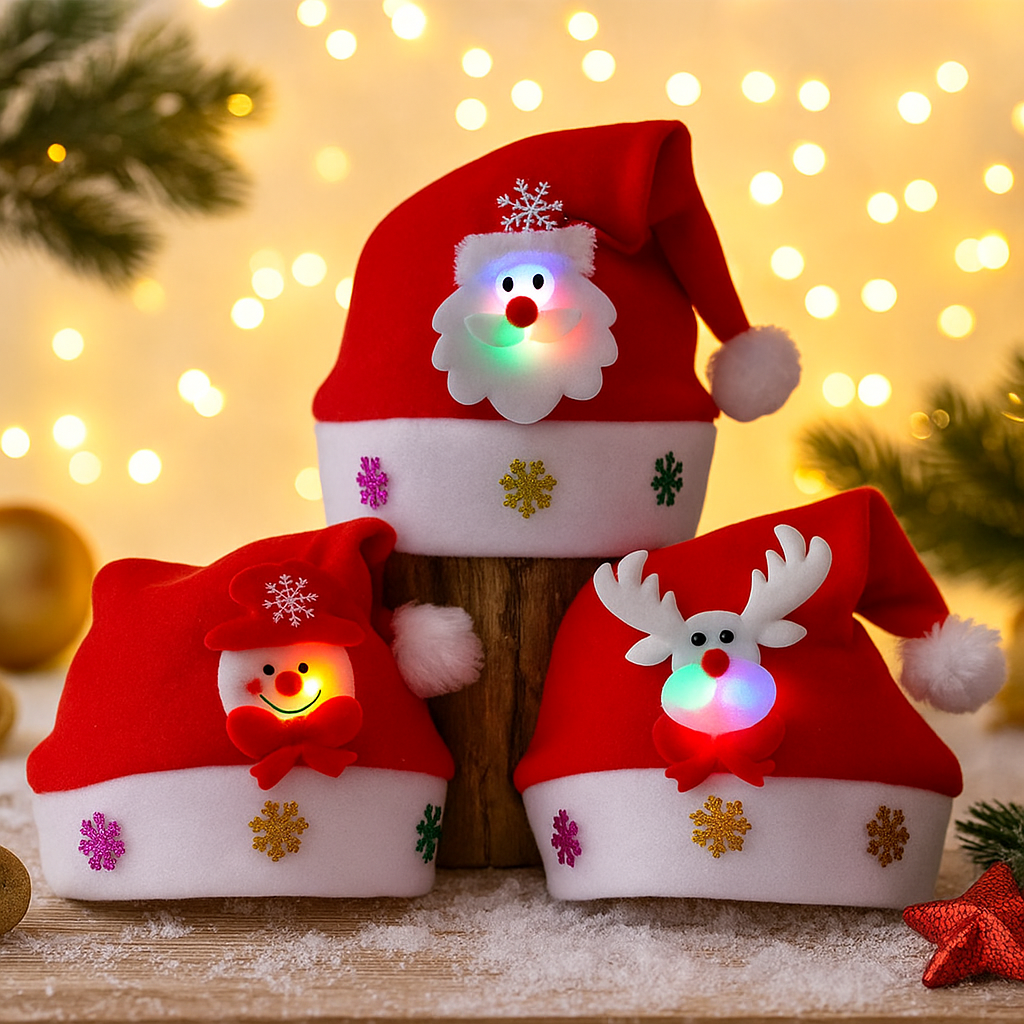 Pack Triple Gorro Santa LED