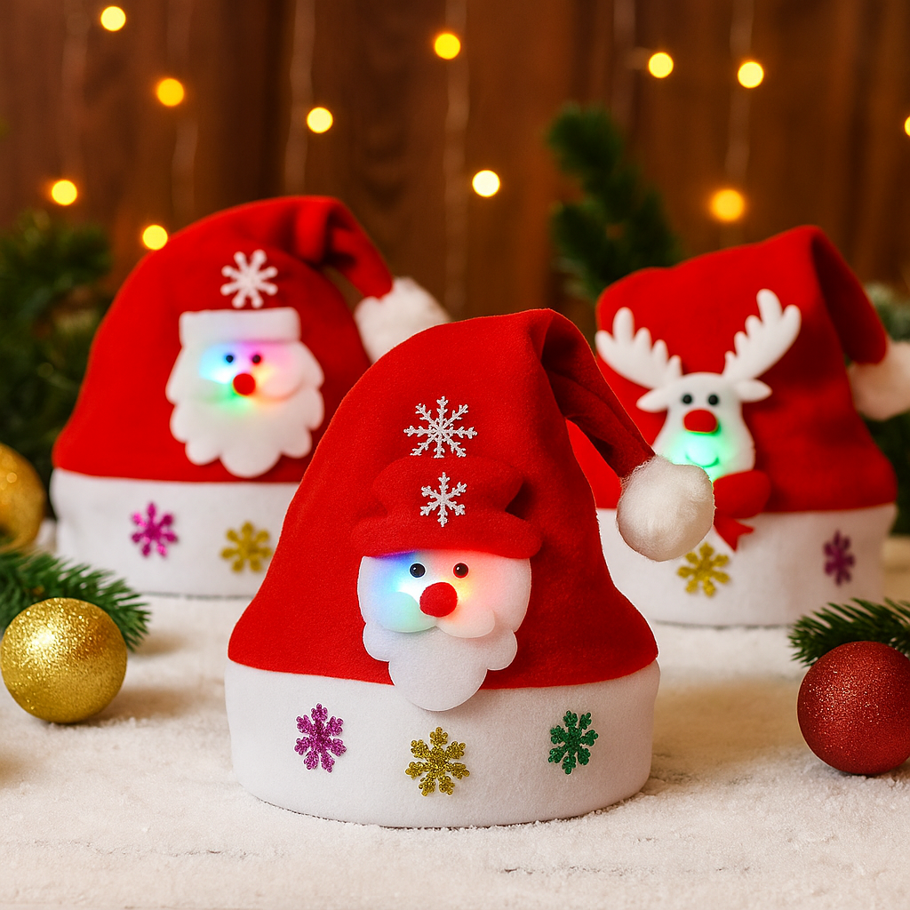 Pack Triple Gorro Santa LED
