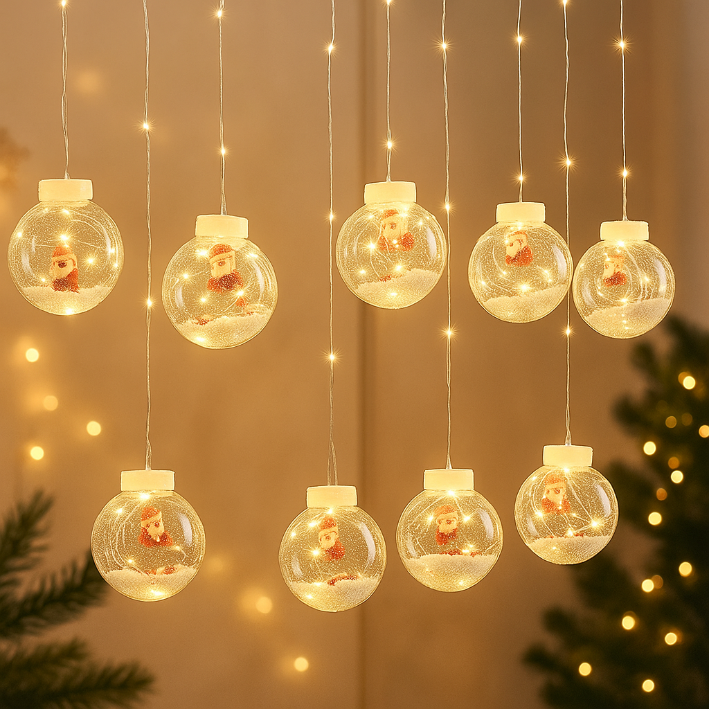 Guirnalda Cortina LED de 10 Bolas – 3 Metros de Luz Decorativa
